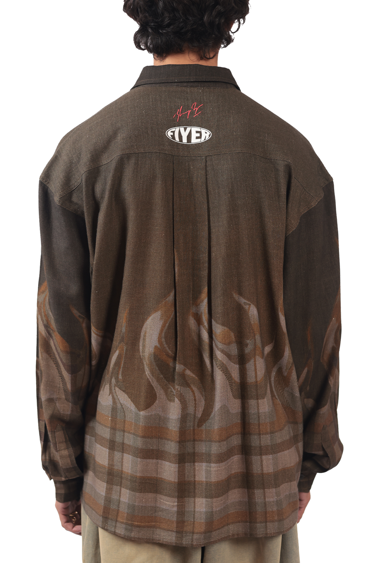 Shreyas Iyer x HUEMN 'SI' monogram Shirt in checkered flame pattern (Brown) by HUEMN