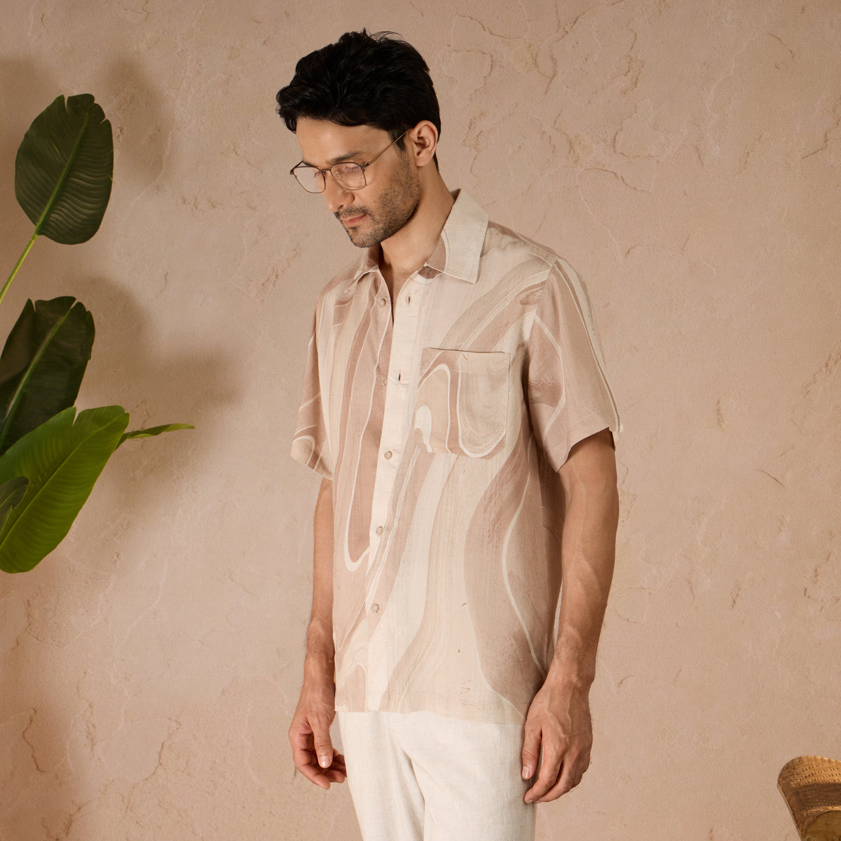 MARBLE PRINT LINEN SHIRT - DUSTY PINK by Warping Theories