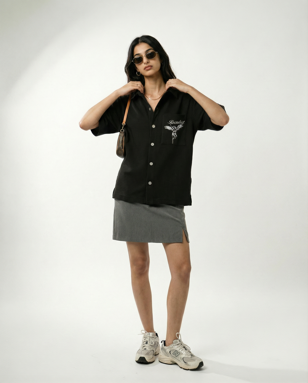 Waffle-Knit Textured shirt - Black by RECNSTRCT