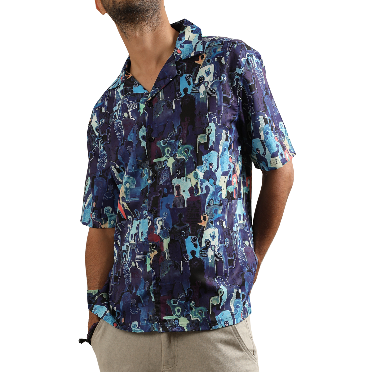 BLUE SPECTRUM CUBAN COLLAR SHIRT by GREY AREA