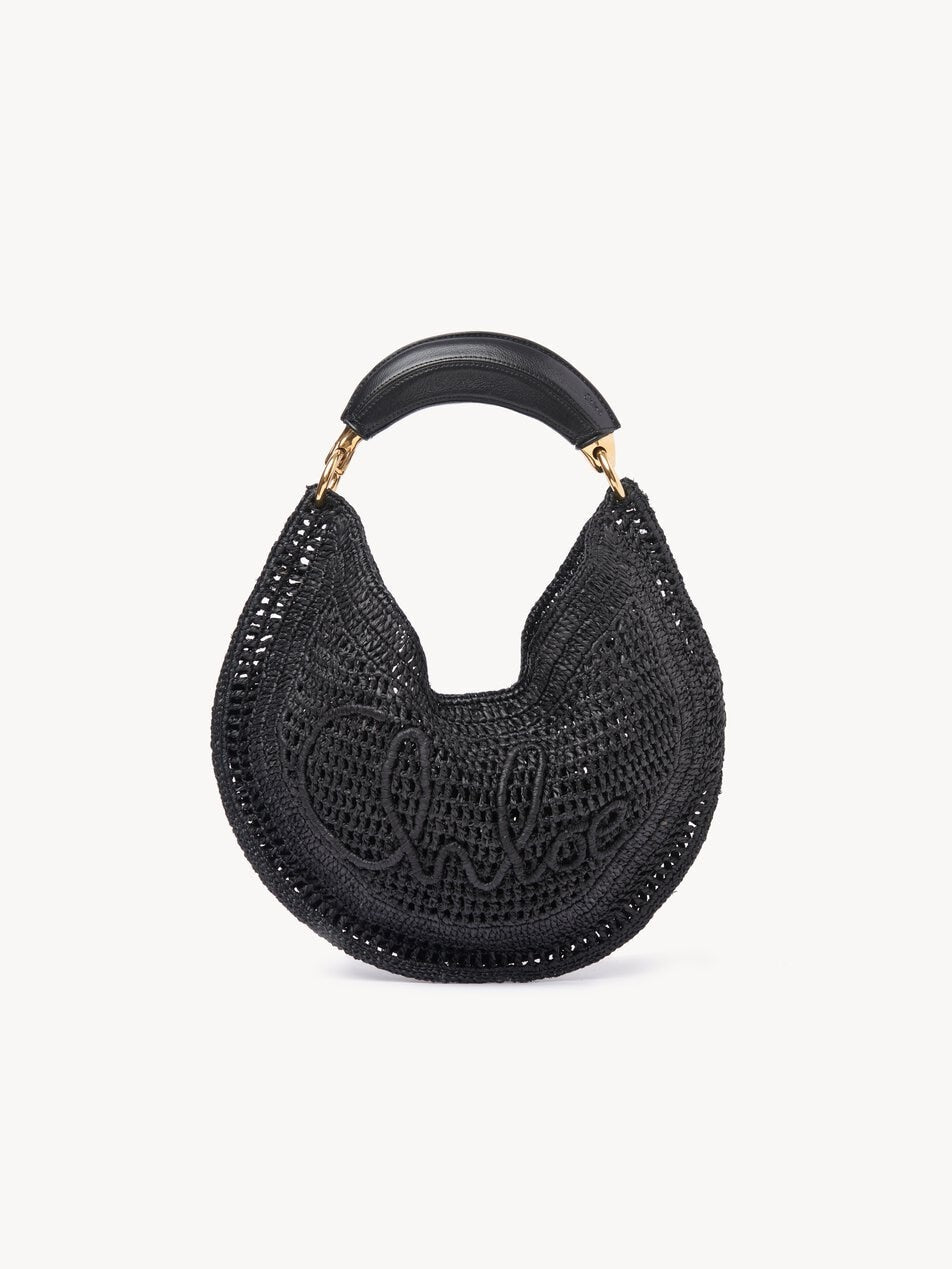 CHLOE Summer Banana hobo bag in raffia Black by CHLOE