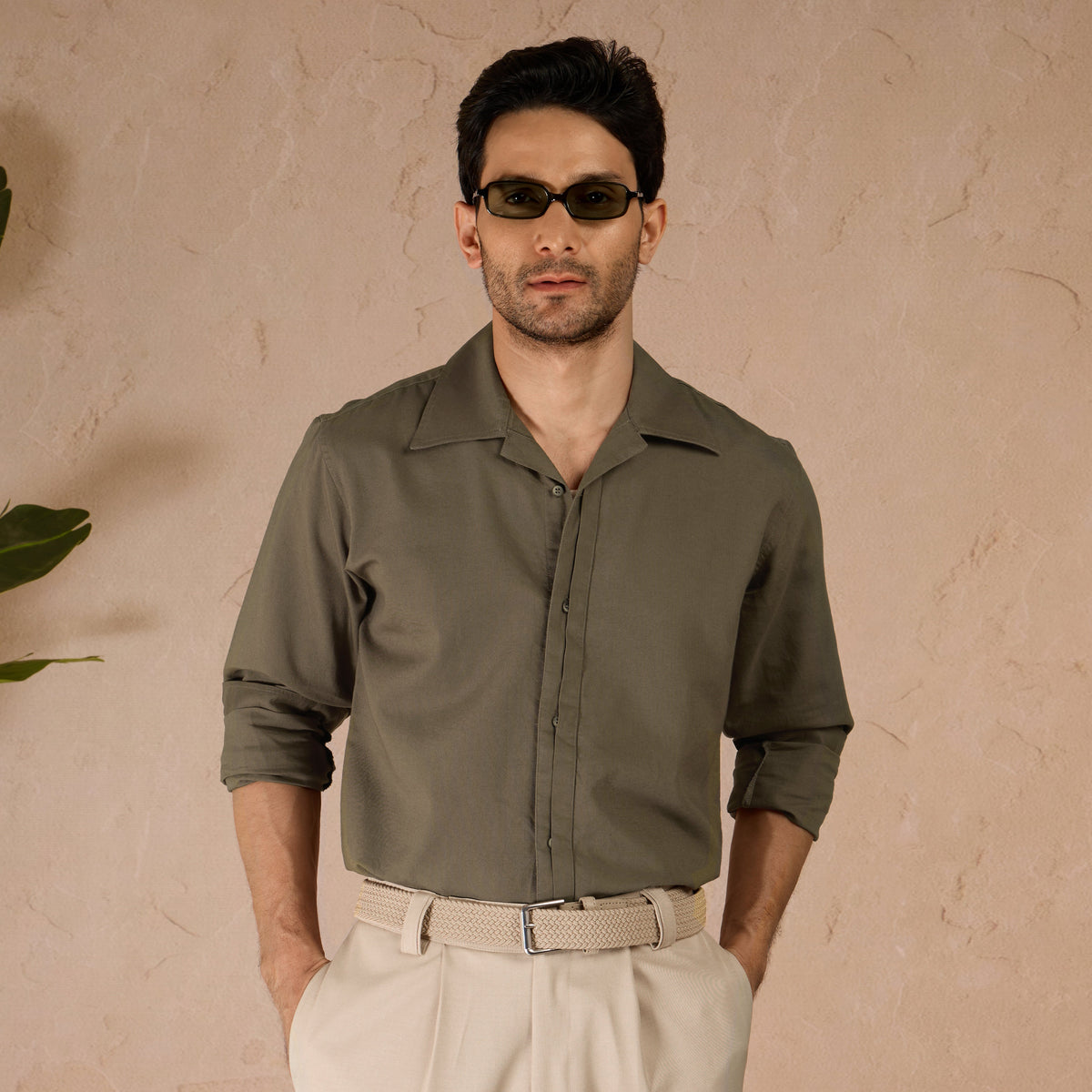 HALF PLACKET COTTON OXFORD SHIRT - OLIVE by Warping Theories