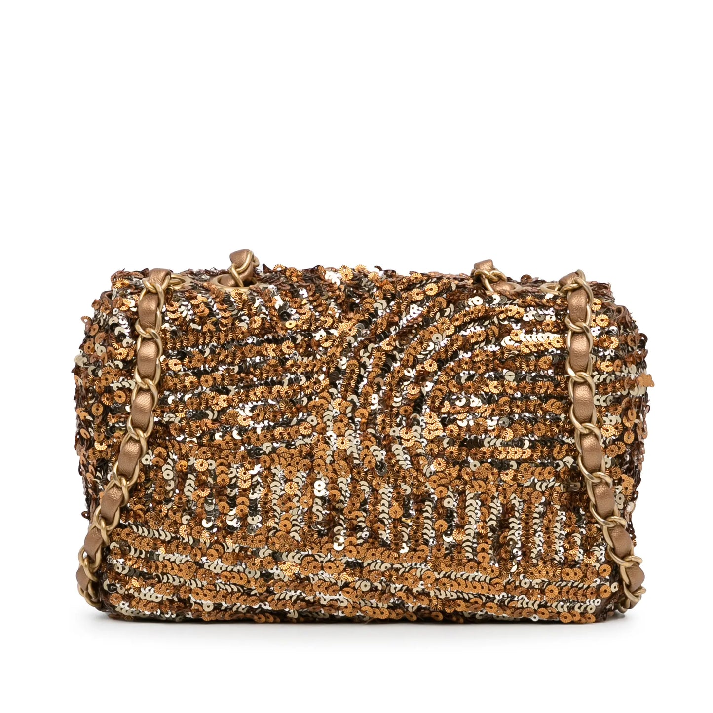 Chanel Mini Sequins Rectangular Single Flap – Gold Satin