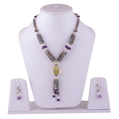 925 Sterling Silver Labradorite, Rainbow Moonstone, Amethyst, Lemon Jewellery Set - R5000173-22
