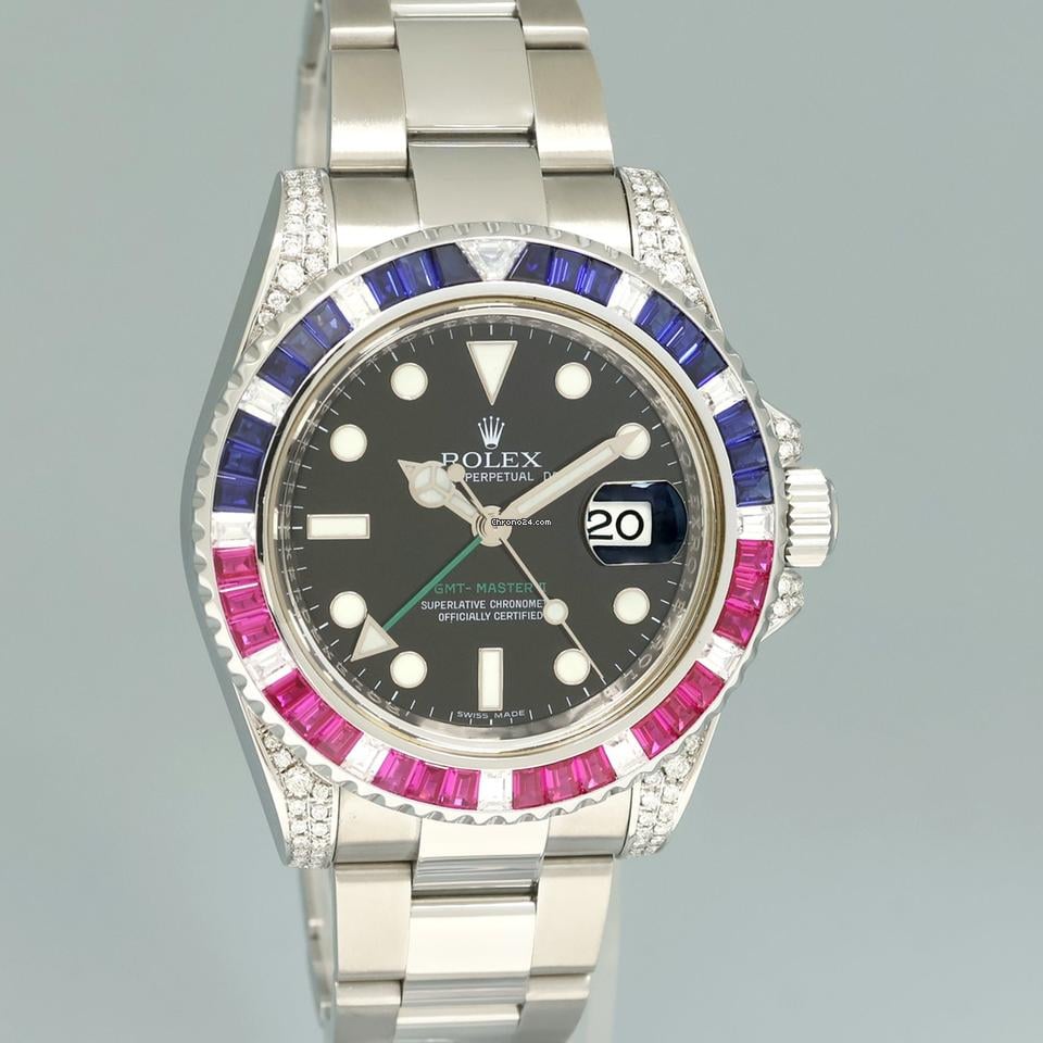 Men’s Rolex GMT-Master II 116710 Steel 40mm Diamond Ruby Sapphire Watch
