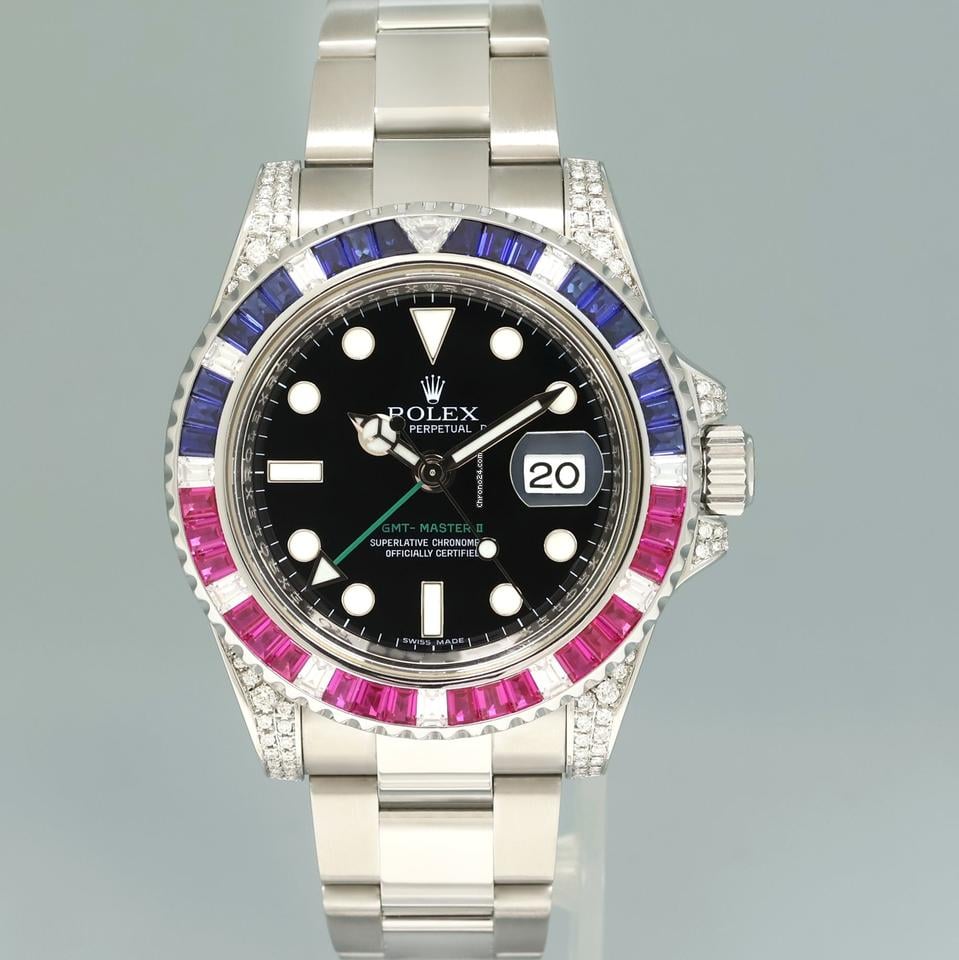 Men’s Rolex GMT-Master II 116710 Steel 40mm Diamond Ruby Sapphire Watch