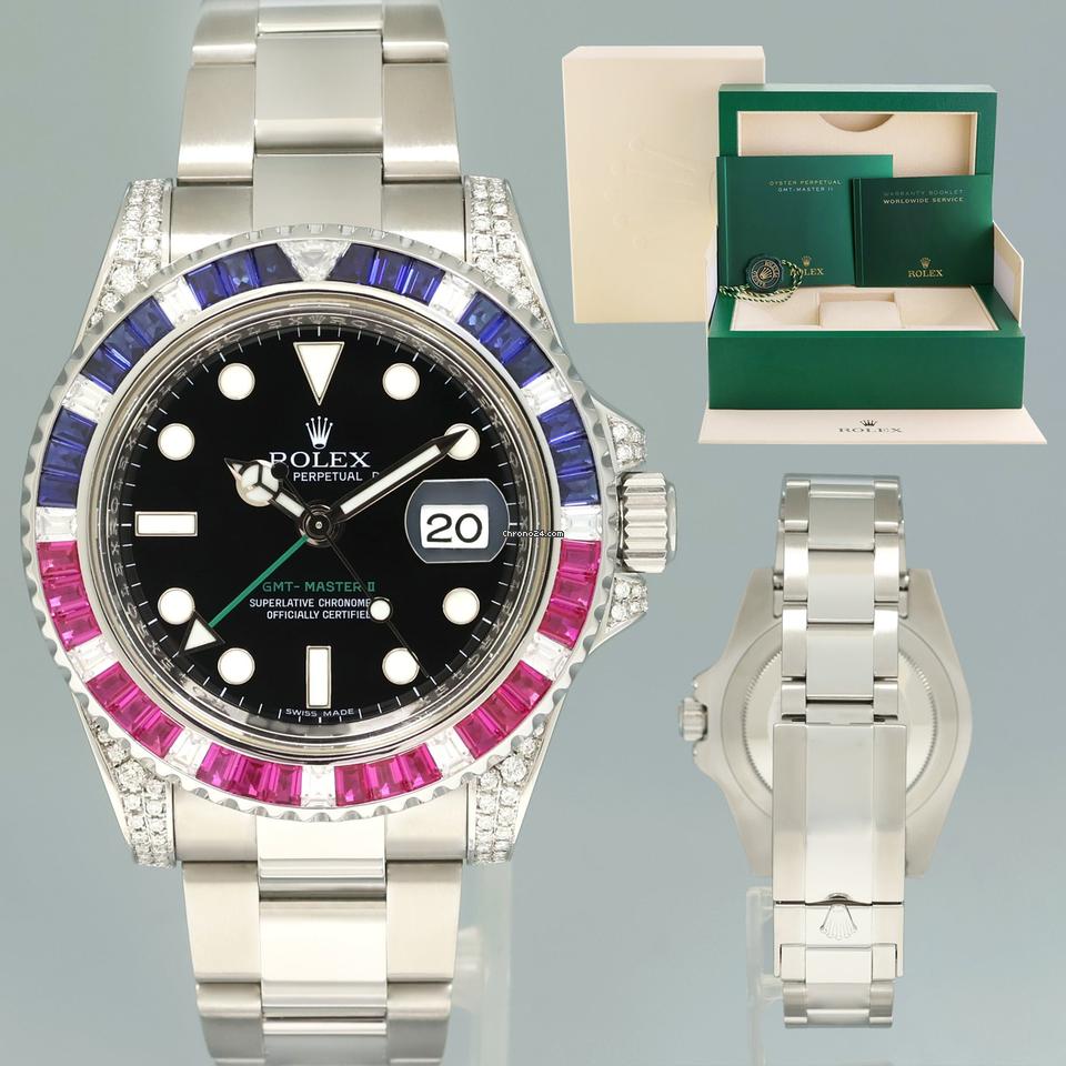 Men’s Rolex GMT-Master II 116710 Steel 40mm Diamond Ruby Sapphire Watch