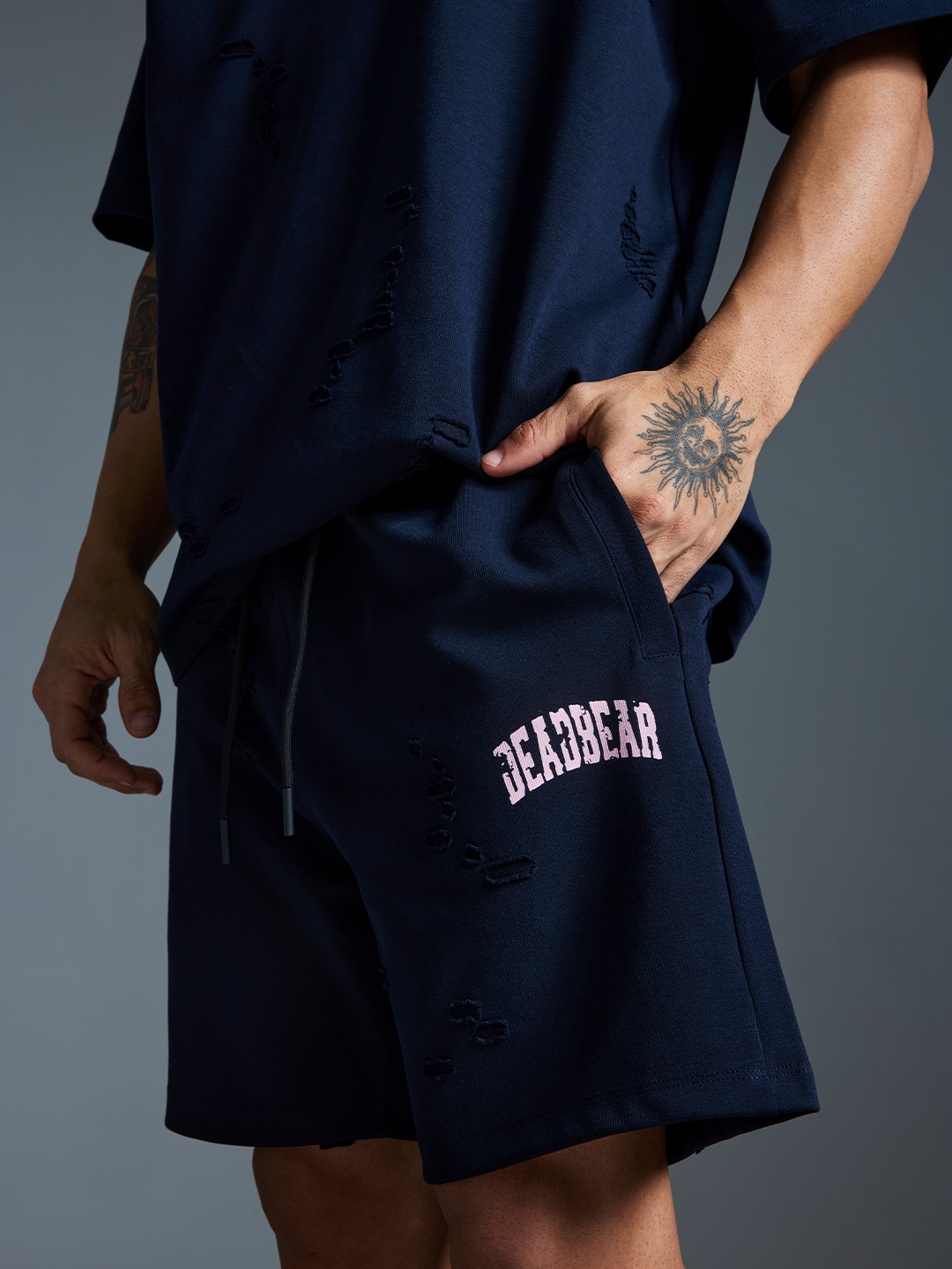 Distressed Navy Shorts by DEADBEAR