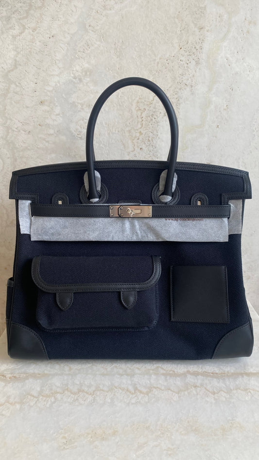 Hermès Birkin 35 Cargo – Goeland/Swift Black with Silver Hardware