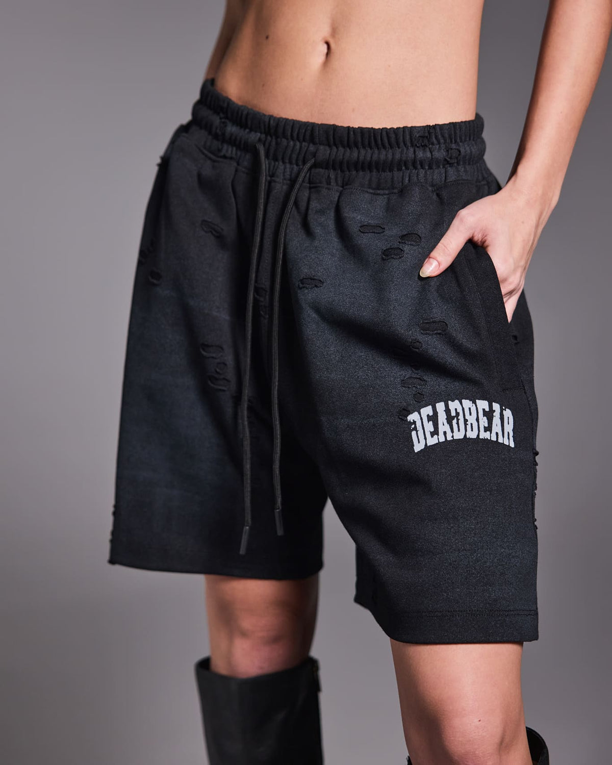 Distressed Washed Black Shorts by DEADBEAR