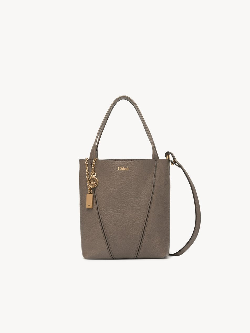 CHLOE Small Chloé Spin tote bag in grained leather Flannel Grey by CHLOE