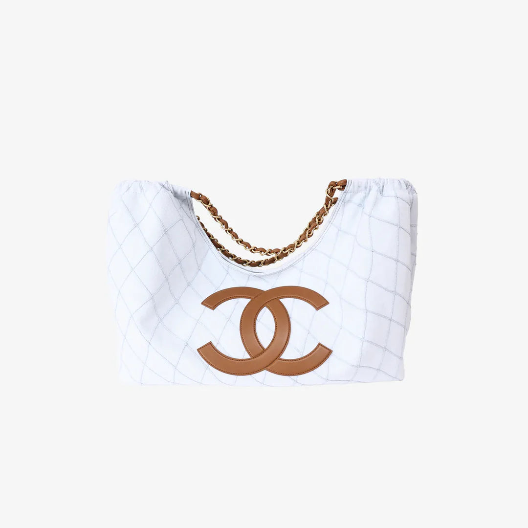 CHANEL Coco Beach 2026 Denim Quilted Tote – Brown Leather CC - Zeuskicks