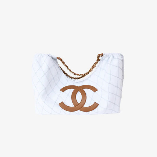 CHANEL Coco Beach 2026 Denim Quilted Tote – Brown Leather CC - Zeuskicks
