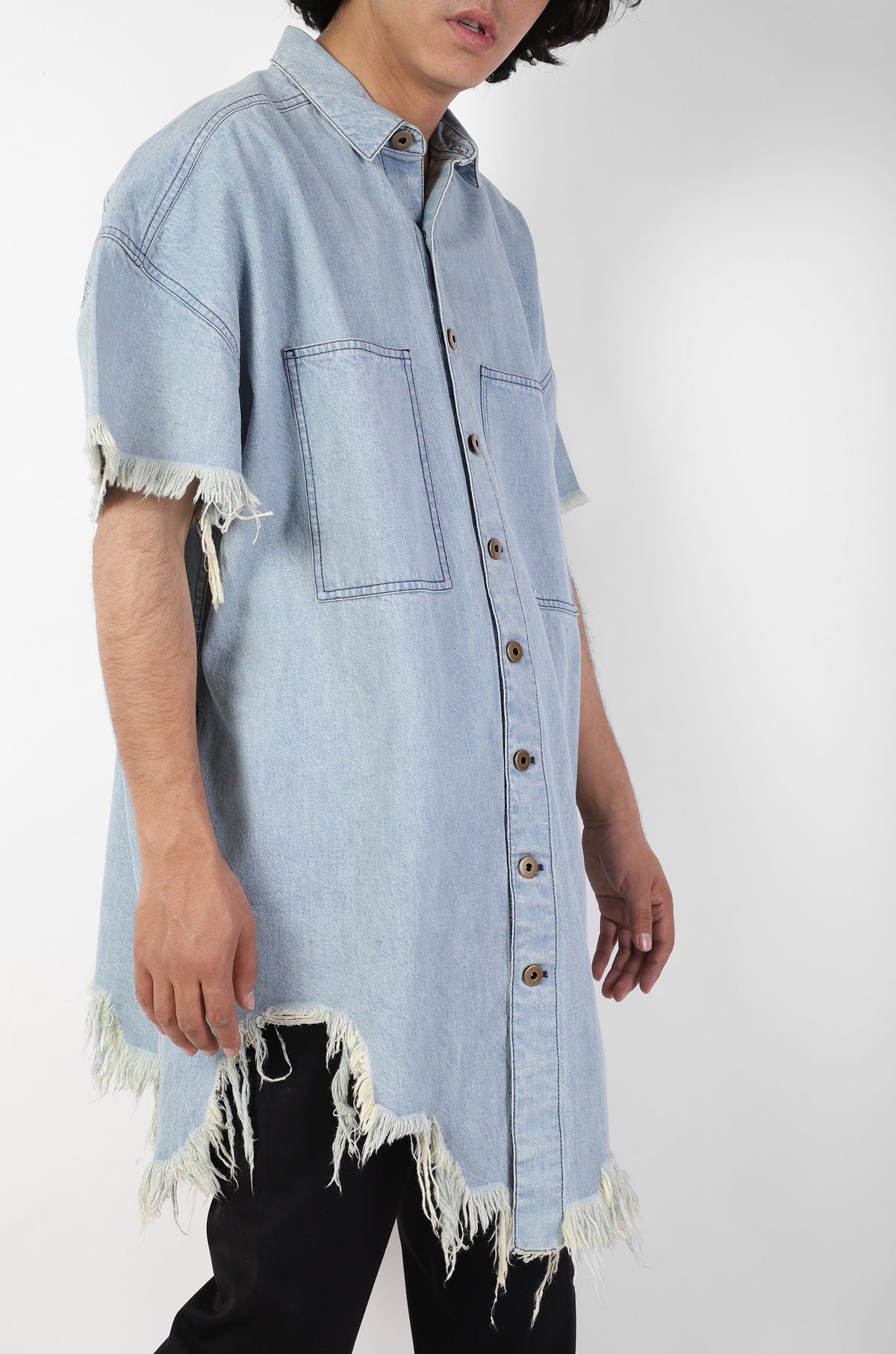 Huemn Denim Oversized Asymmetric Longline Shirt by HUEMN