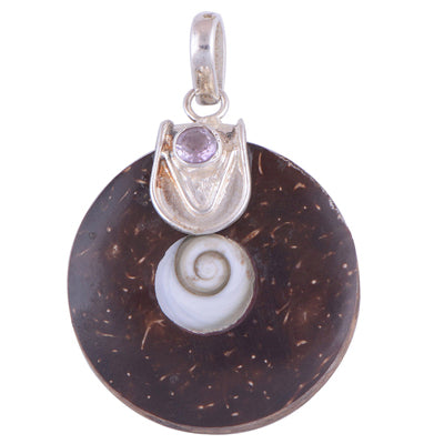 Amethyst,Shell,Shiva Eye 925 Sterling Silver Pendant - R100893-16