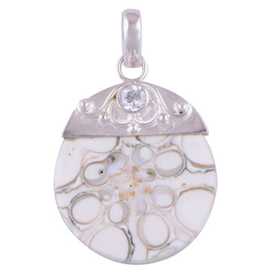 Shell, White Cubic Zirconia 925 Sterling Silver Pendant - R100913-9