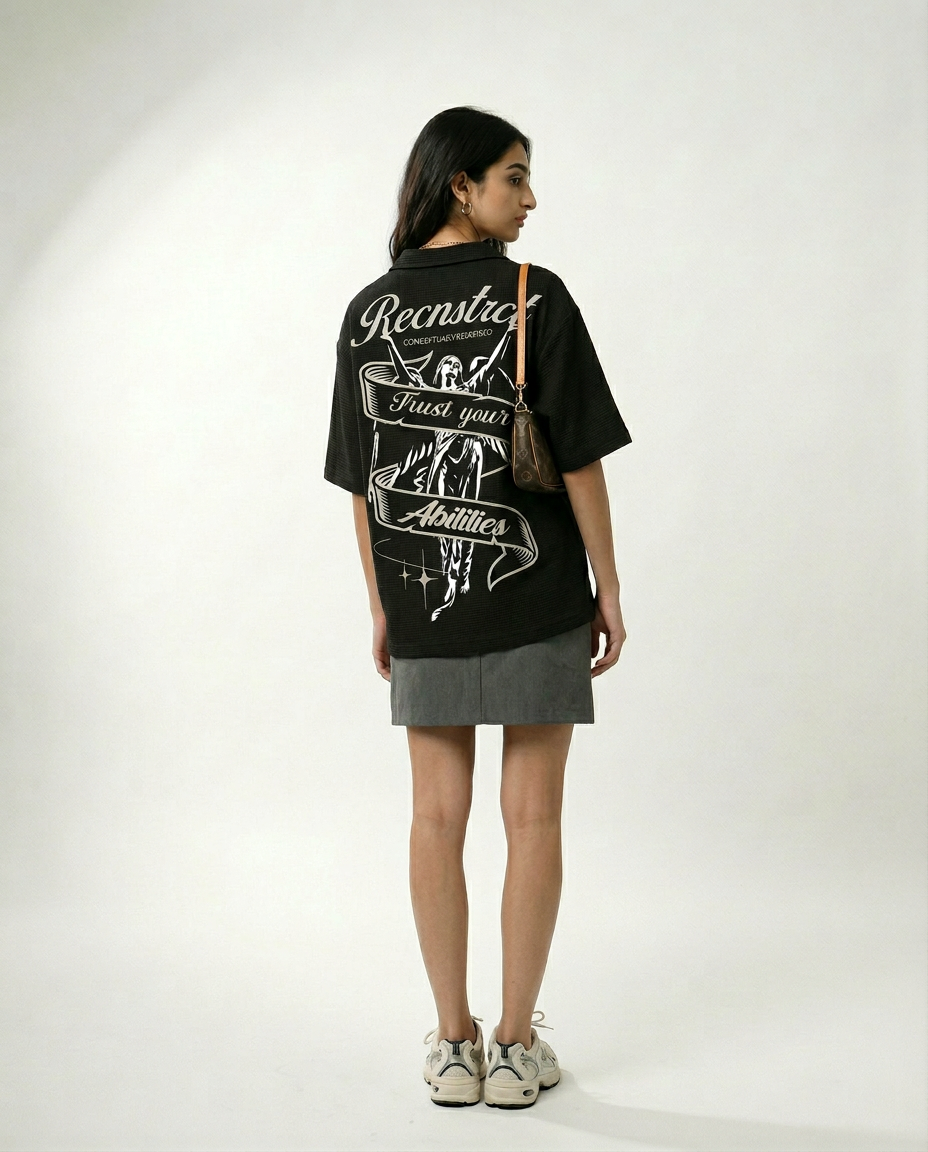 Waffle-Knit Textured shirt - Black by RECNSTRCT
