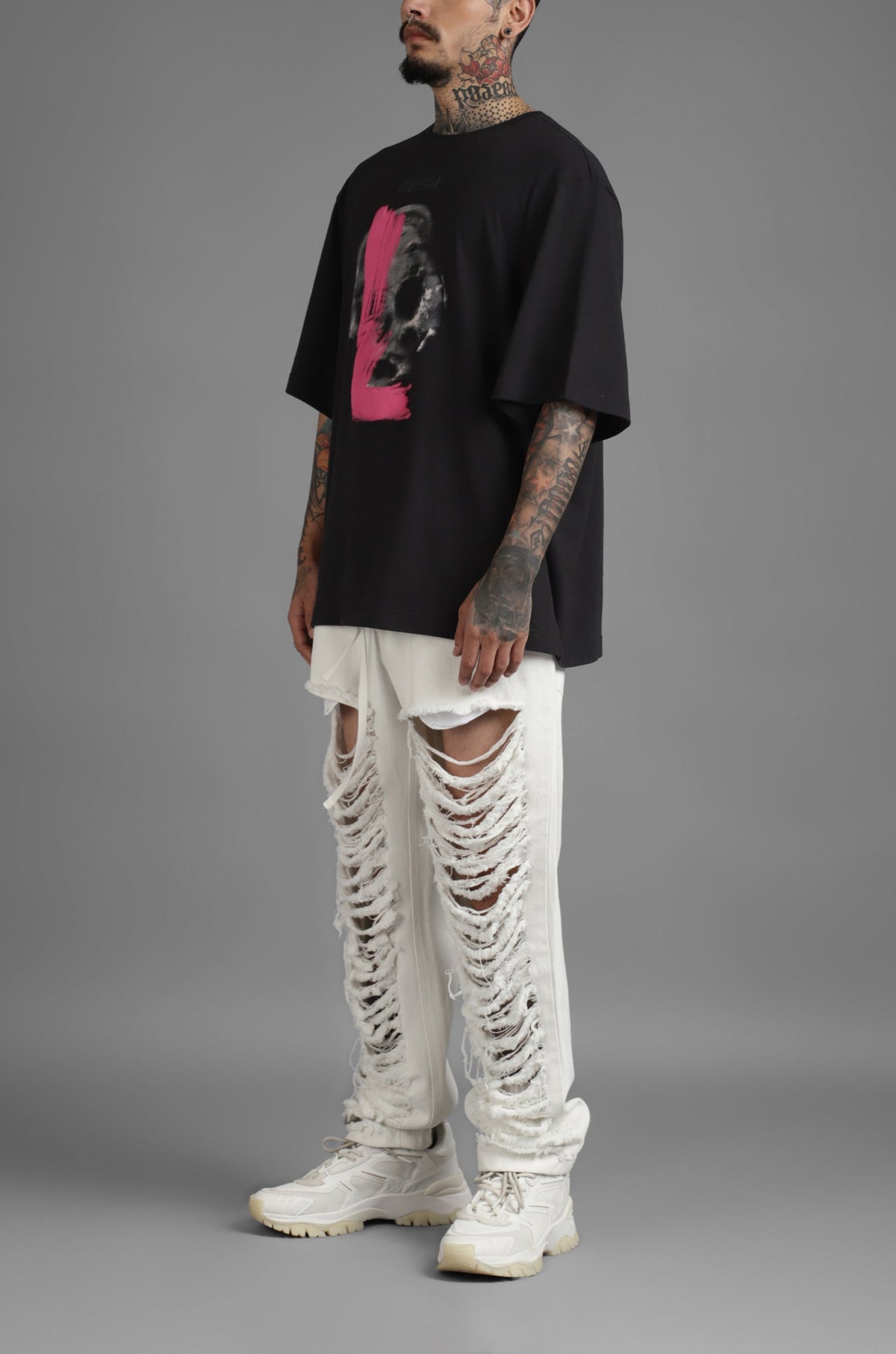 SuperHUEMN Slit and Frayed Denim (White) by HUEMN