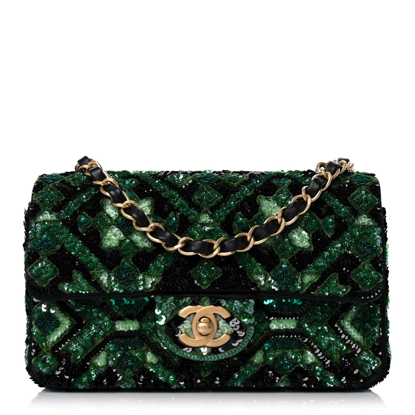 Chanel Mini Rectangular Flap – Sequin Mosaic Tweed in Green & Black - Zeuskicks