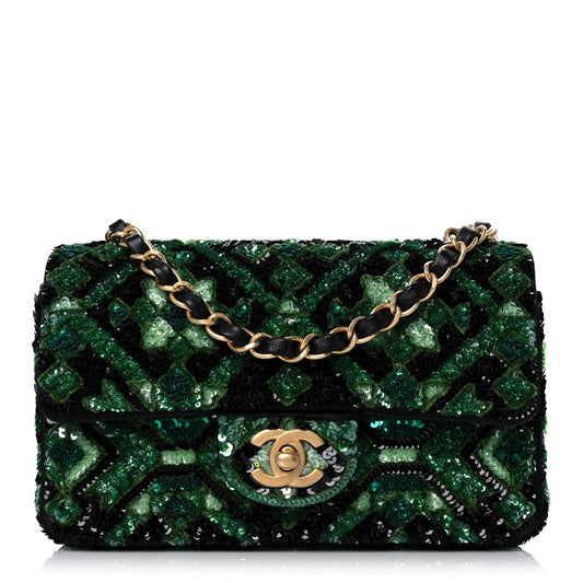 Chanel Mini Rectangular Flap – Sequin Mosaic Tweed in Green & Black - Zeuskicks