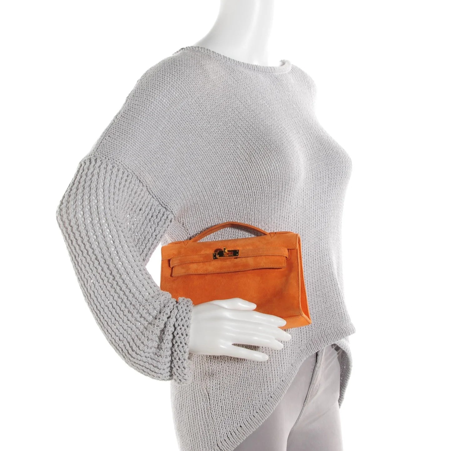 Hermès Kelly Pochette – Veau Doblis Suede in Orange with Gold Hardware - Zeuskicks