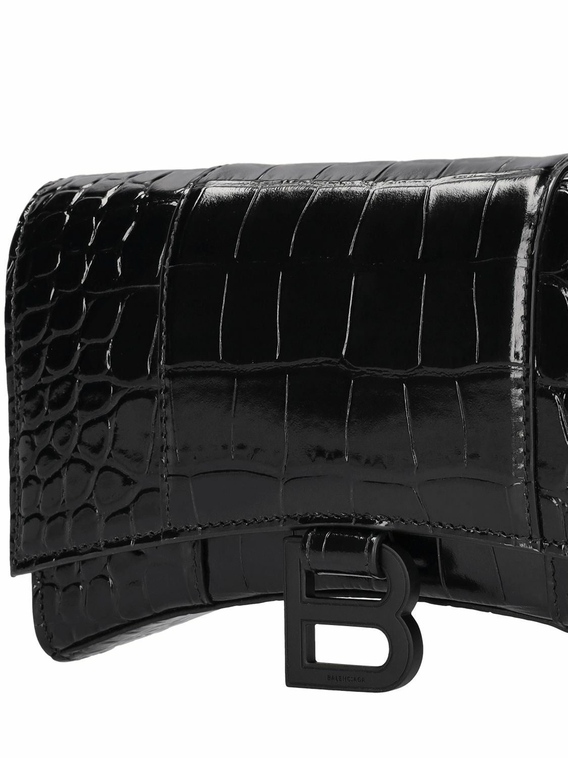Balenciaga Hourglass Embossed Leather Chain Wallet – Blac