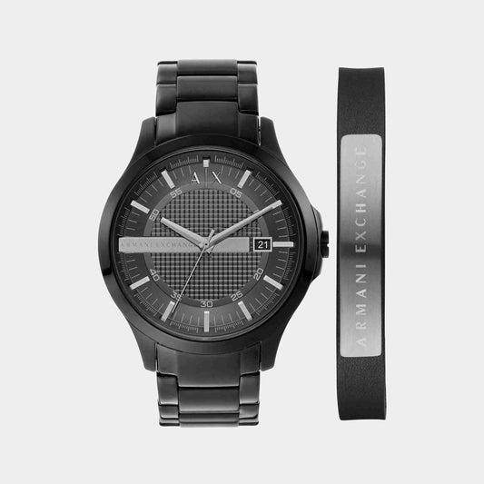 Hampton Men Quartz Black Dial Analog Stainless Steel Watch AX7101