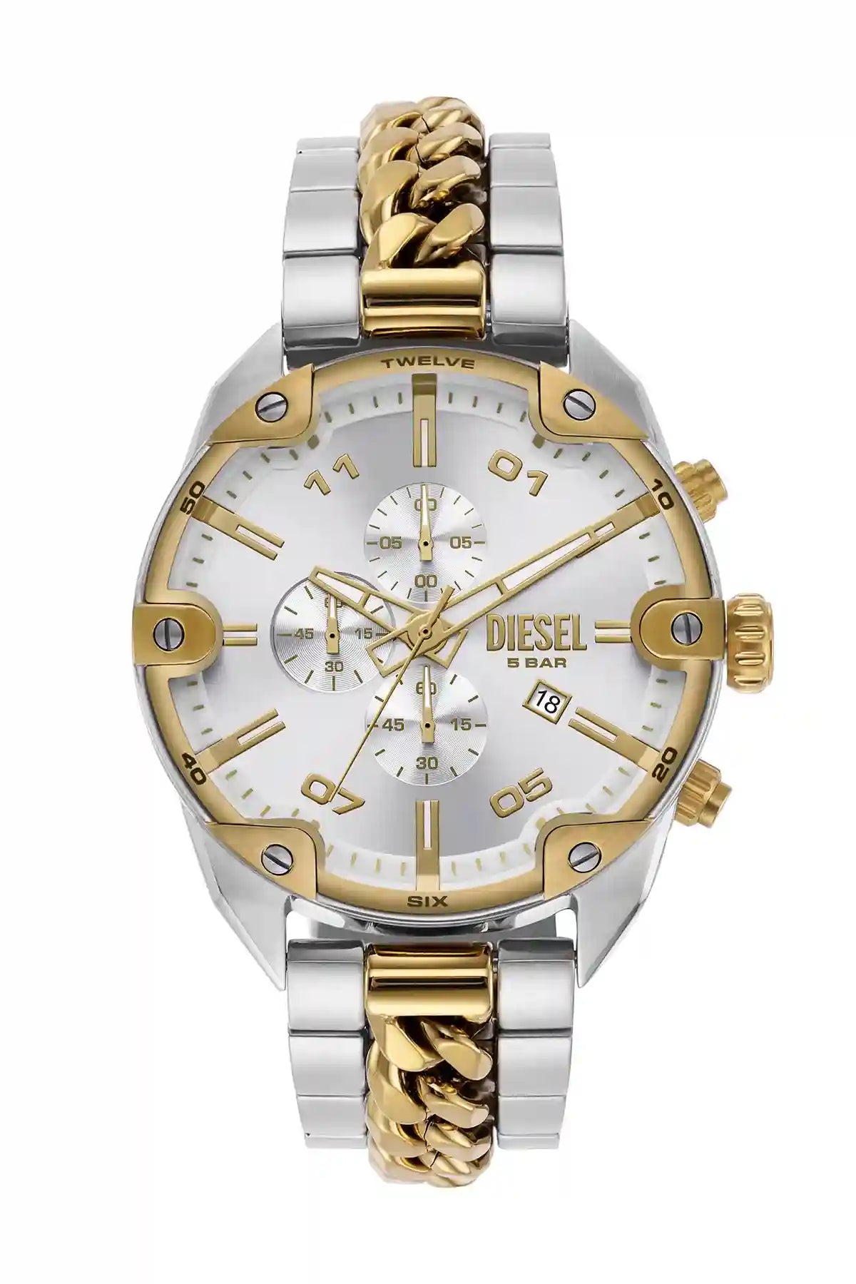 Silver Diesel Spiked Two Tone Watch Dz4629