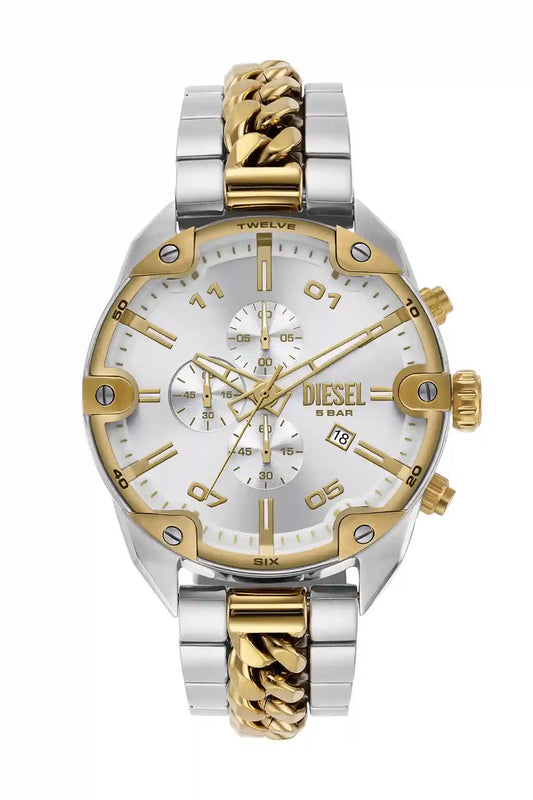 Silver Diesel Spiked Two Tone Watch Dz4629