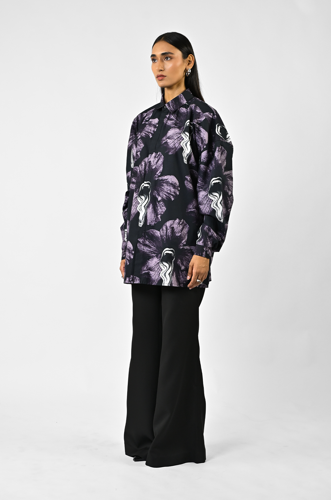 Tongue-printed oversized cotton shirt by HUEMN