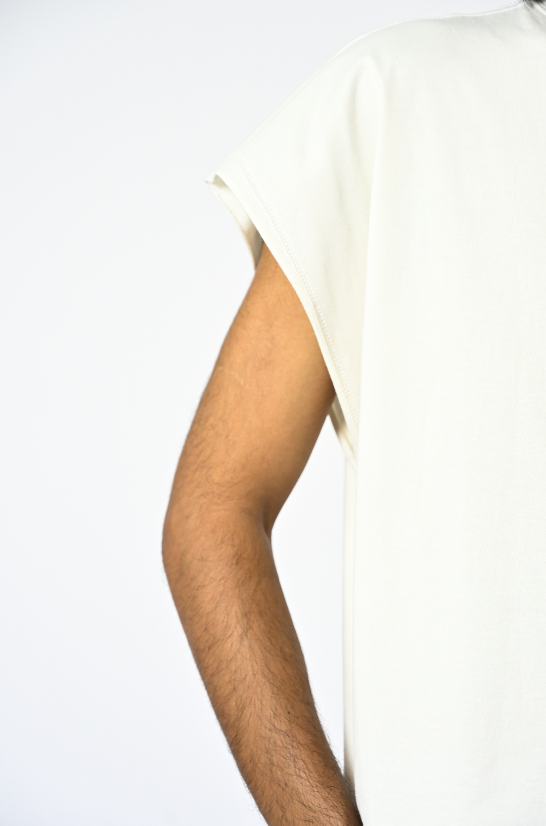 Hand-embroidered canine top with hanging silk threads (Men's) - White by HUEMN