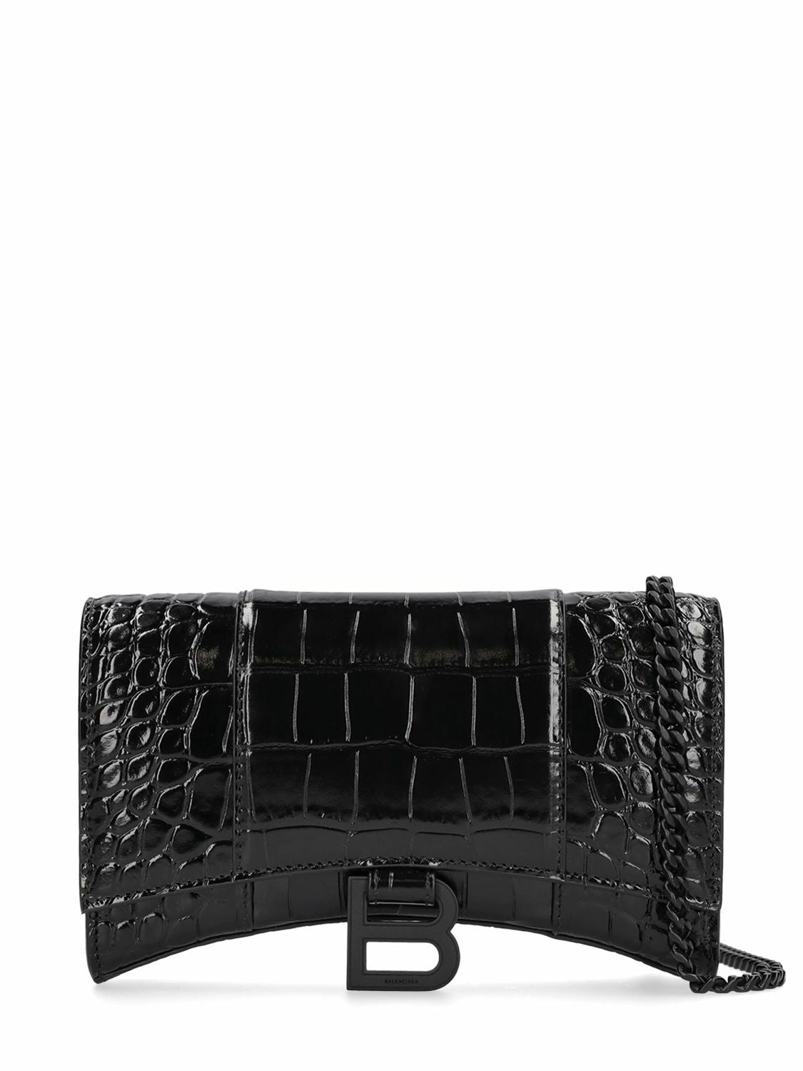 Balenciaga Hourglass Embossed Leather Chain Wallet – Blac