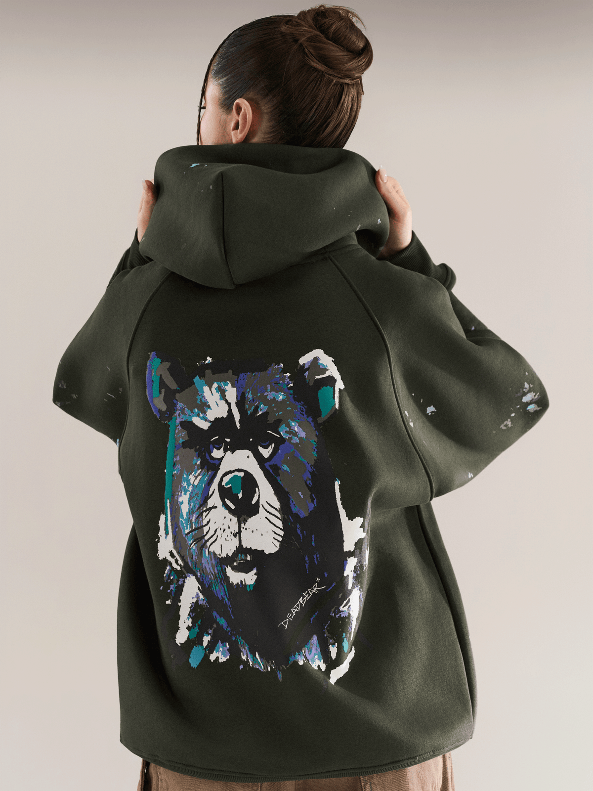 Grumpy Bear Hoodie Olive by DEADBEAR