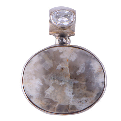 Agate, White Cubic Zirconia 925 Sterling Silver Pendant - R100295-13