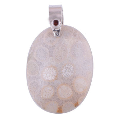 Fossil Coral, Garnet 925 Sterling Silver Pendant - R100649-11