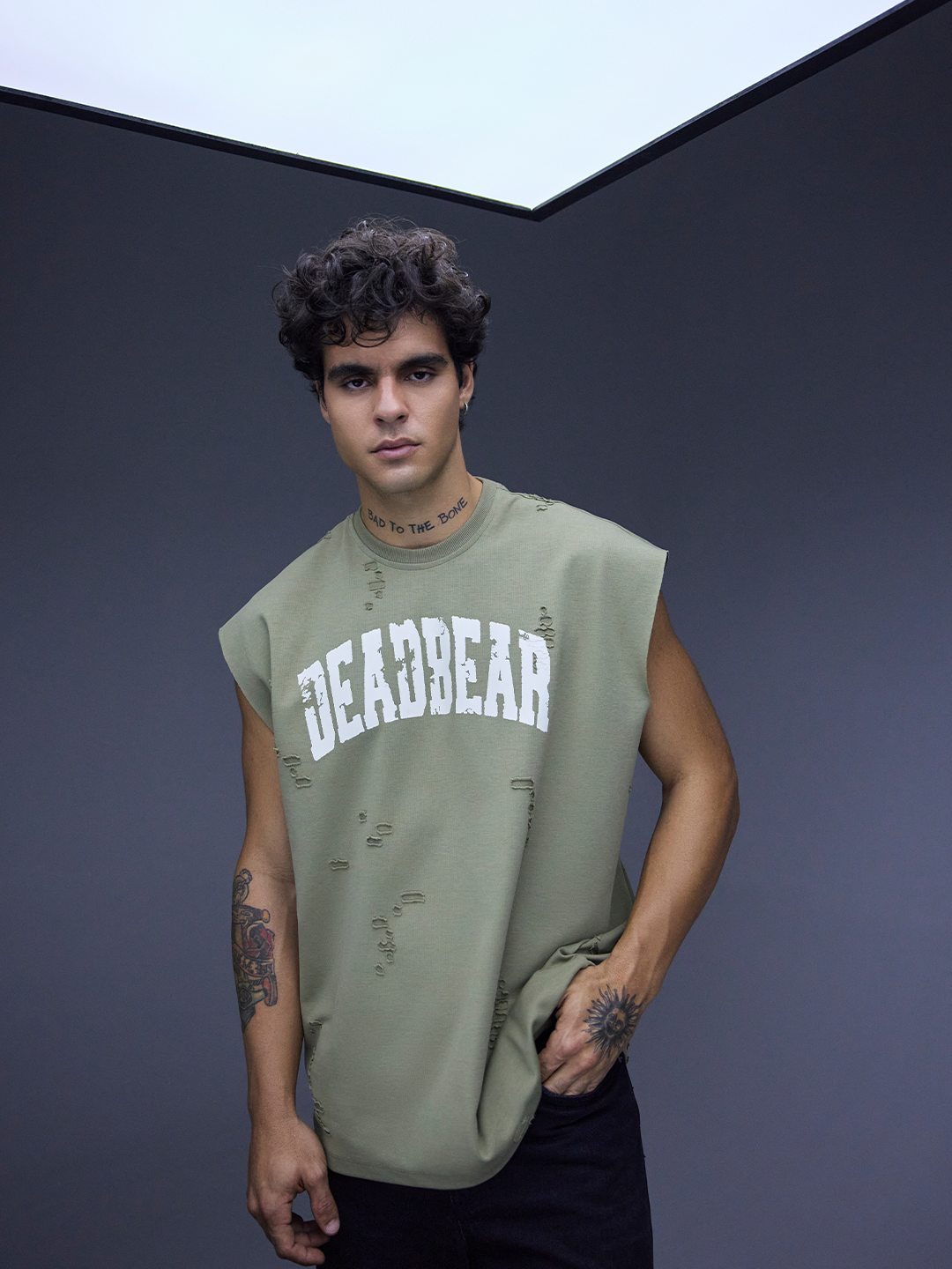 Distressed Olive Tank by DEADBEAR