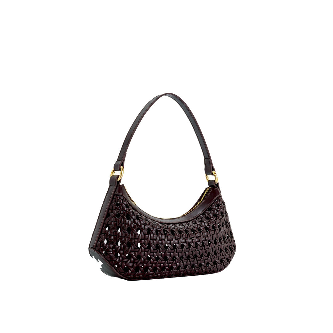 JW PEI Lily Faux Bamboo Woven Shoulder Bag - Deep Claret by JW PEI