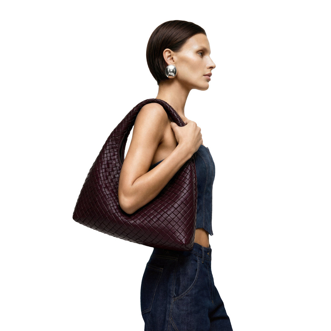 JW PEI Laura Woven Shoulder Bag - Deep Burgundy by JW PEI