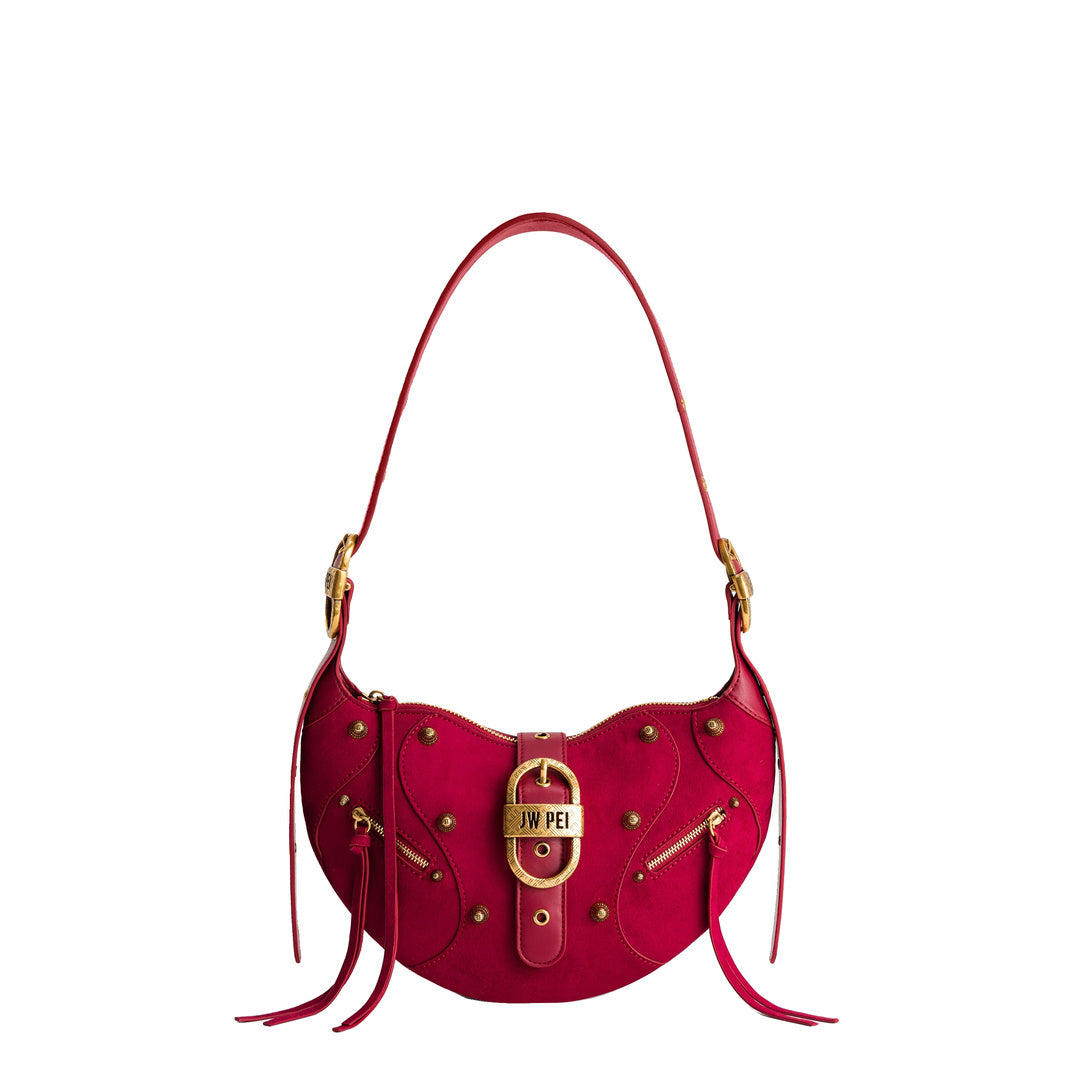 JW PEI Tessa Suede Shoulder Bag - Deep Magenta by JW PEI