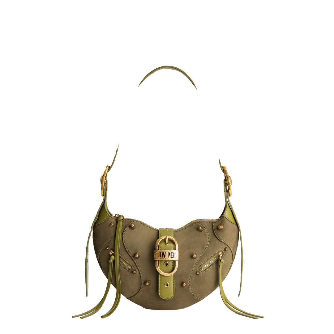 JW PEI Tessa Suede Shoulder Bag - Dark Olive by JW PEI