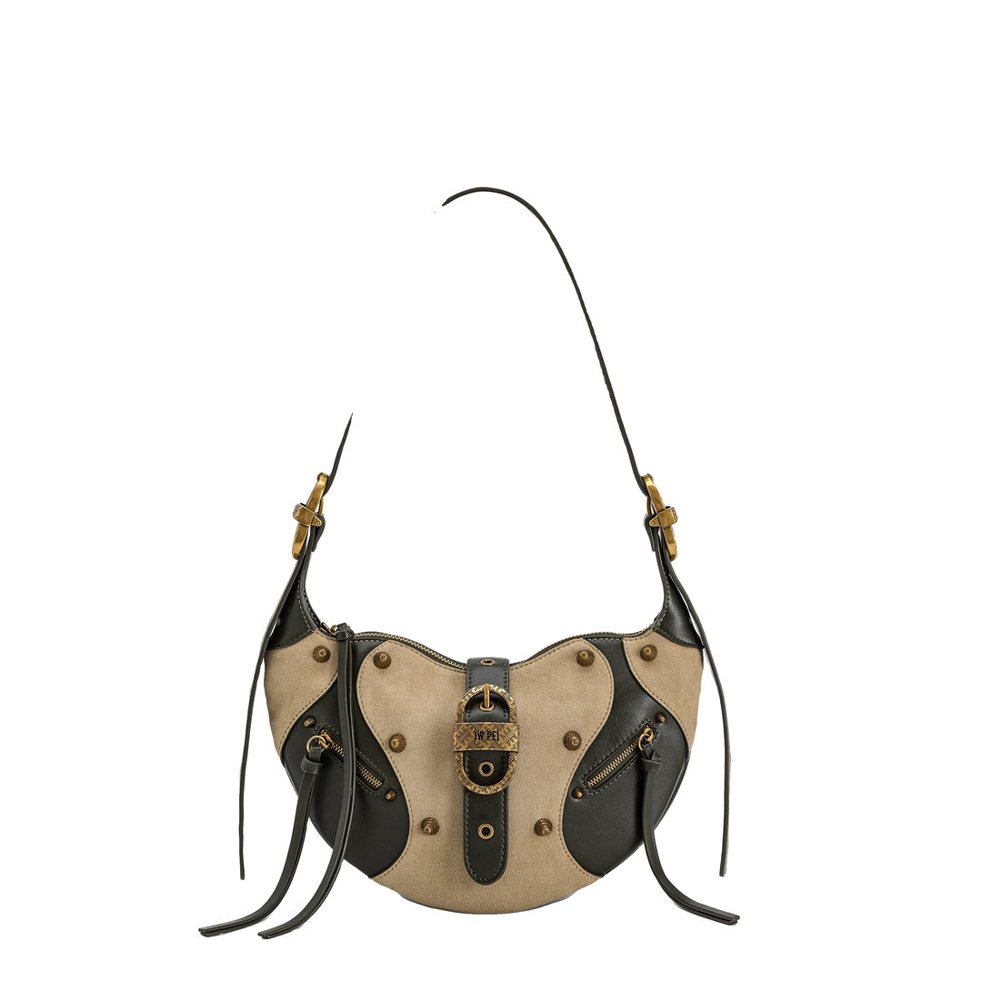 JW PEI Tessa Faux Suede Studded Shoulder Bag - Khaki Green by JW PEI