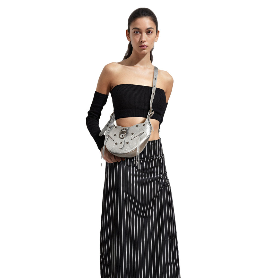 JW PEI Tessa Metallic Pleating Shoulder Bag - Silver by JW PEI