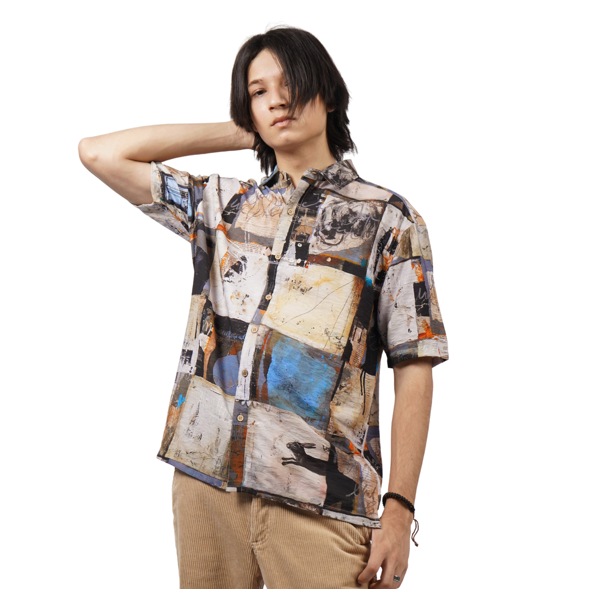 BRUSHSTROKE GRID PRINTED SHIRT by GREY AREA