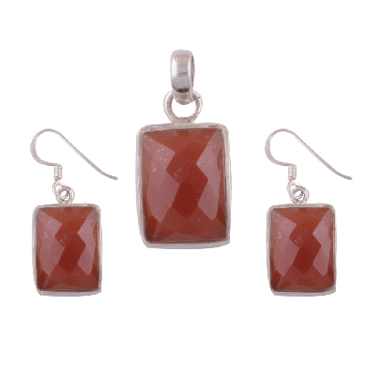 925 Sterling Silver Carnelian Pendant Sets - R3600111-2