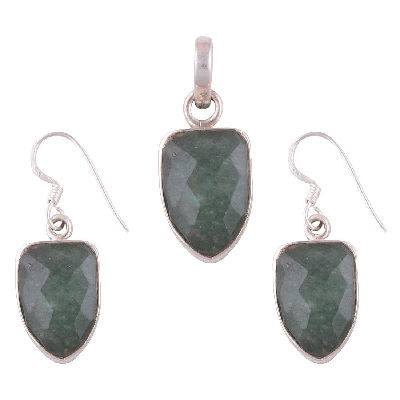 925 Sterling Silver Green Corundum Pendant Sets - R3600132-23