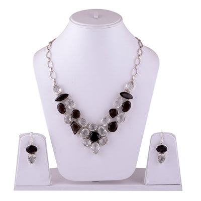 925 Sterling Silver Crystal, Smoky Topaz Jewellery Set - R5000142-24