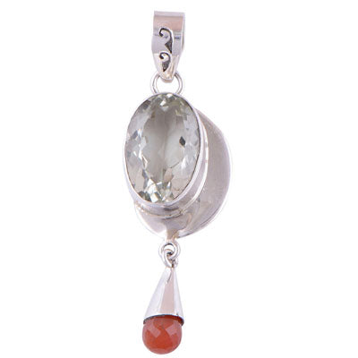 Green Amethyst, Carnelian 925 Sterling Silver Pendant - R300387-25