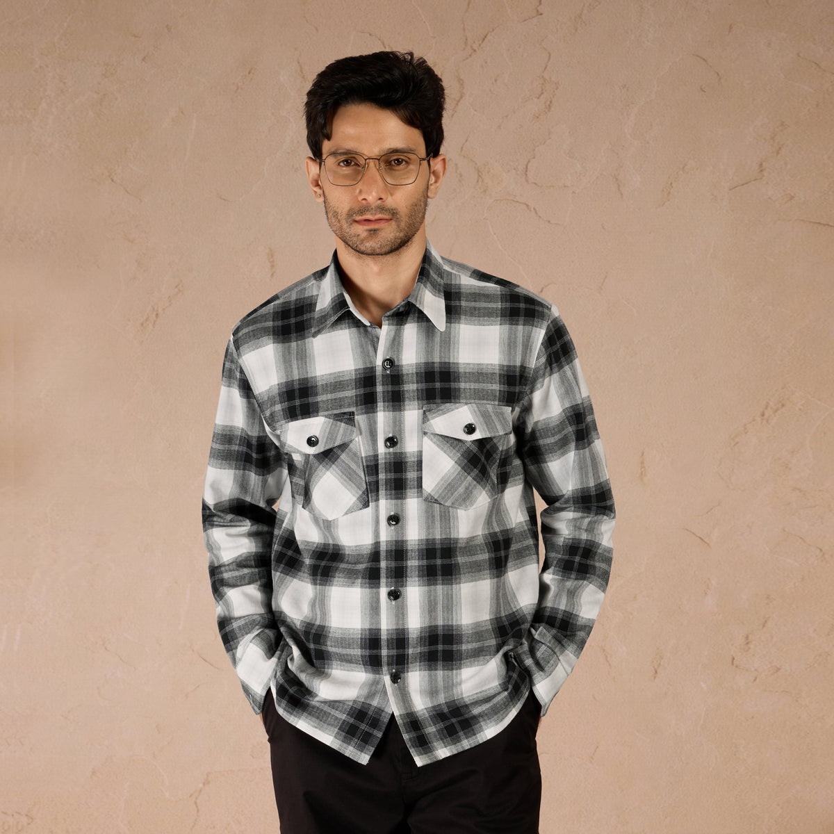 COTTON LIGHTWEIGHT FLANNEL SHIRT - BLACK by Warping Theories