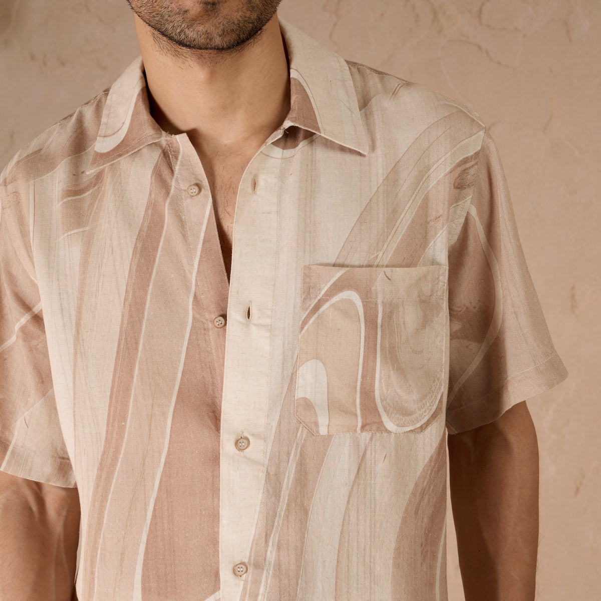 MARBLE PRINT LINEN SHIRT - DUSTY PINK by Warping Theories