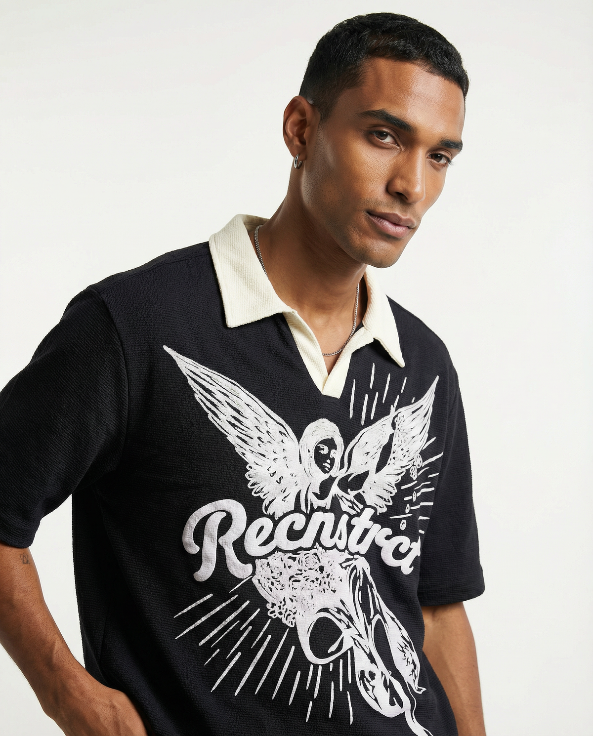 Angela Waffleknit Polo Tshirt - Black by RECNSTRCT